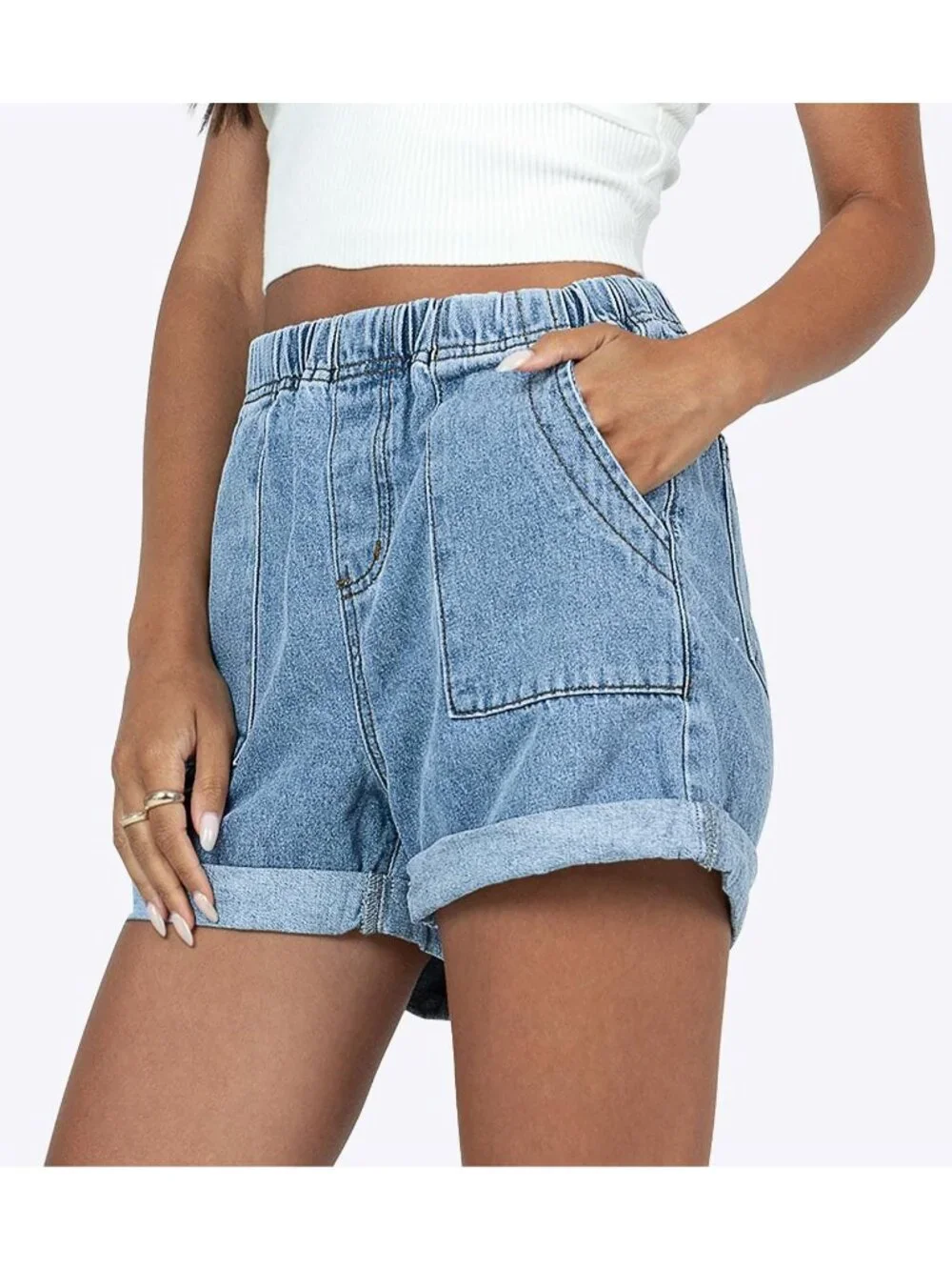 Women's light Blue Summer Comfortable Stretchy Denim Casual Hot Short Jort Jean